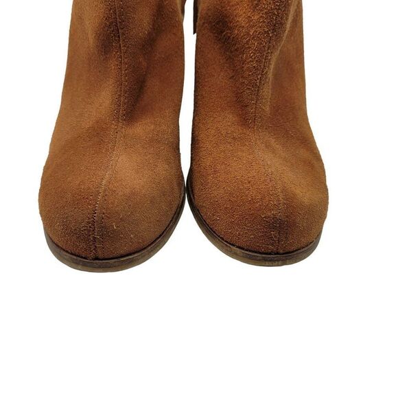 Sixtyseven Suede Ankle Booties 41 Rust Faux Stacked Wood Chunky Heel Boots Spain - Picture 5 of 13
